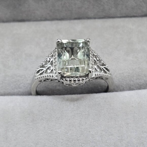 Montezuma ✦ Prasiolite Solitaire Ring ✦ 3.40ct Green Quartz S925 Platinum Sz 9 - Picture 3 of 17